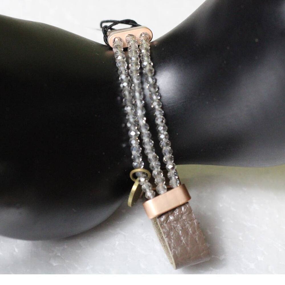 Anthropologie X Cocobelle Rose Gold Shine-on Beads Leather Bracelet - NEW